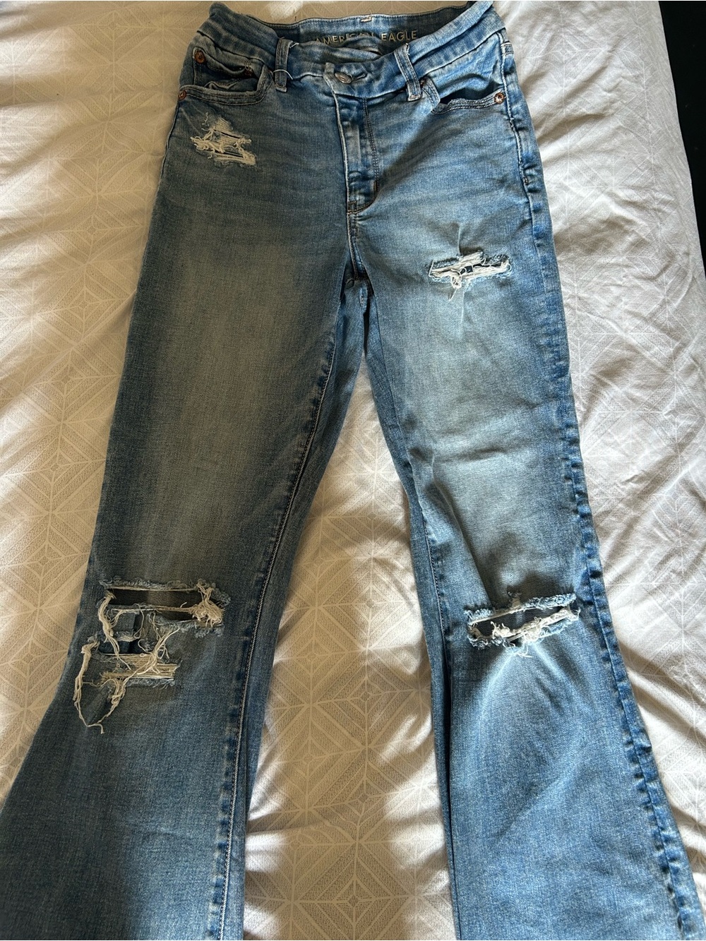 American Eagle Outfitters Light Blue Distressed Flare Jeans